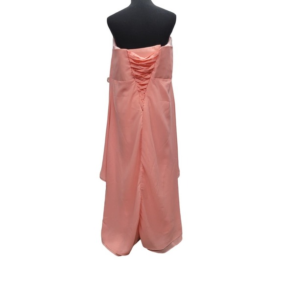Chiffon Strapless High-Low Gown with Crystal Trim - Picture 2 of 10